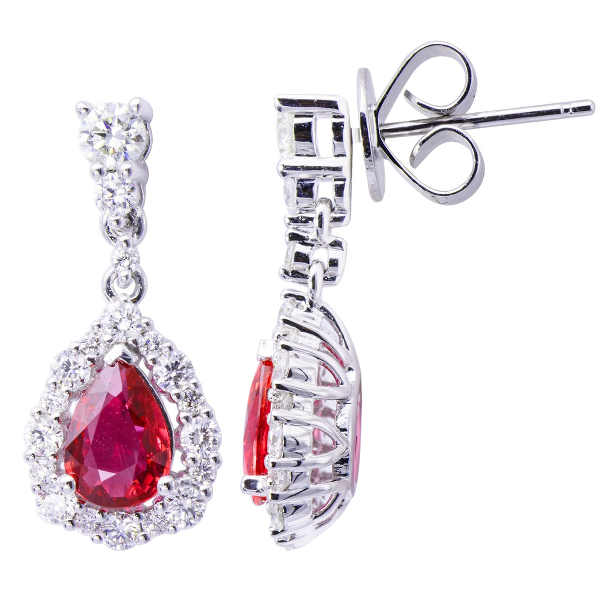 18K White Gold Ruby Earrings, 1.24ct