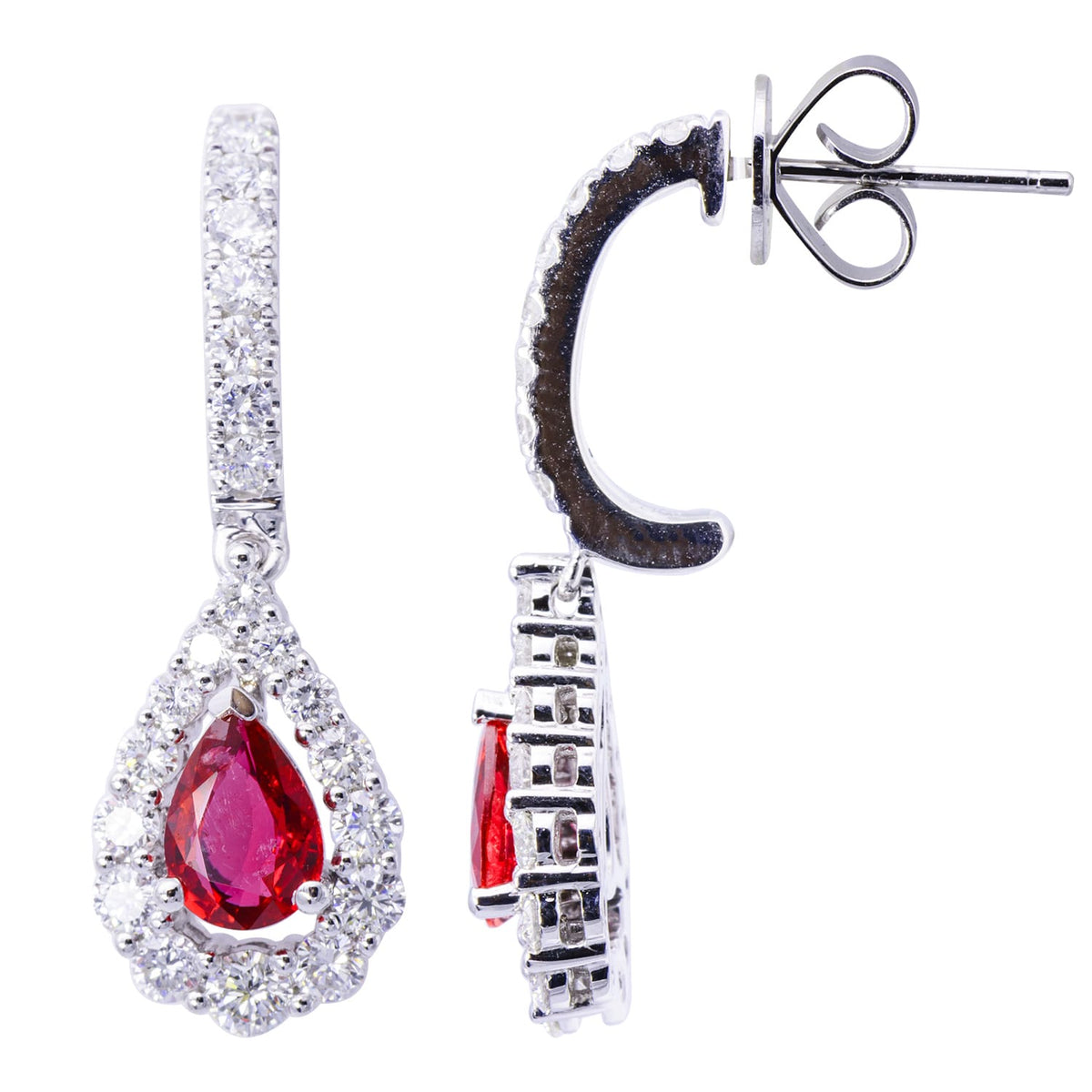 18K White Gold Ruby Earrings, 1.38ct