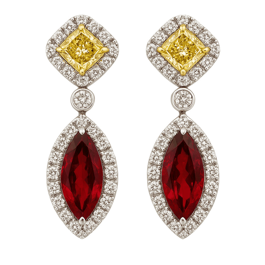 Handmade 18K White Gold Ruby Earrings, 1.58ct