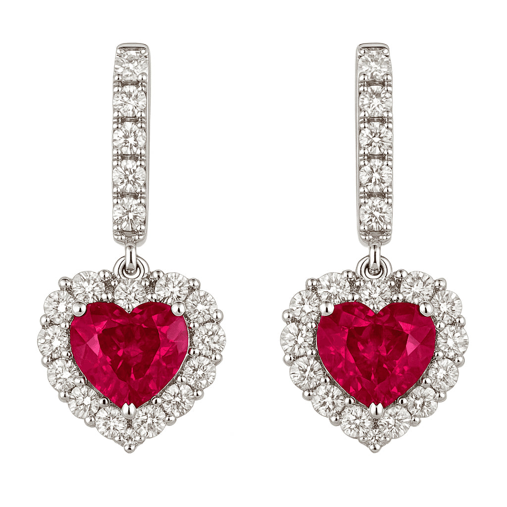 Handmade 18K White Gold Ruby Hoop Earrings, 2.01ct
