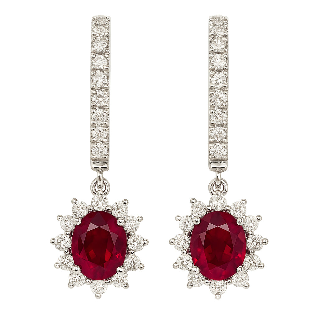 RE055176 - Earrings 18KW/4.6G 2RUBY-2.19CT 46RD-0.71CY