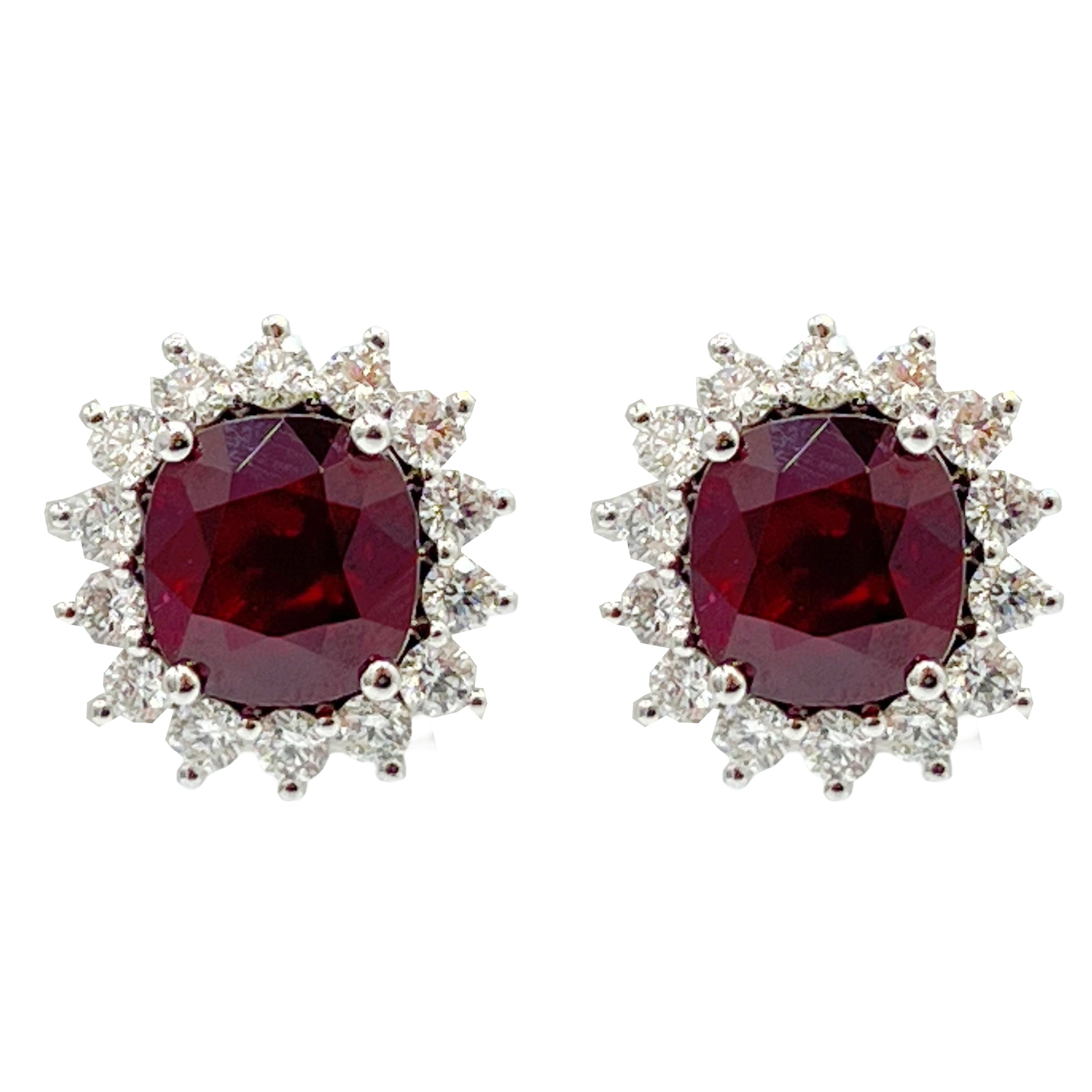 RE055205 - EARRING 18KW 2RUBY-10.39CT 18RD-1.89CT GRS-PIDGEON
