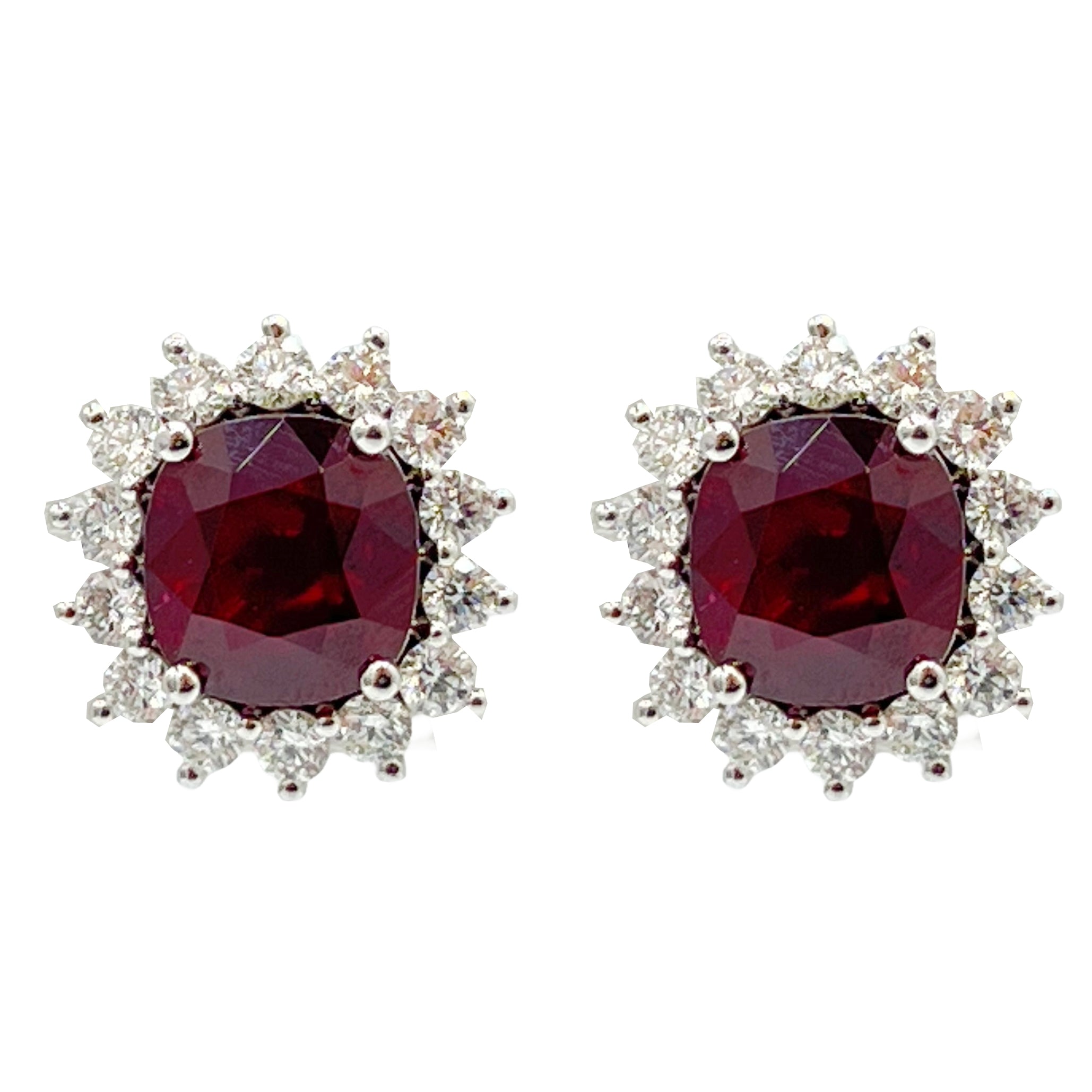 EARRING 18KW 2RUBY-10.39CT 18RD-1.89CT GRS-PIDGEON