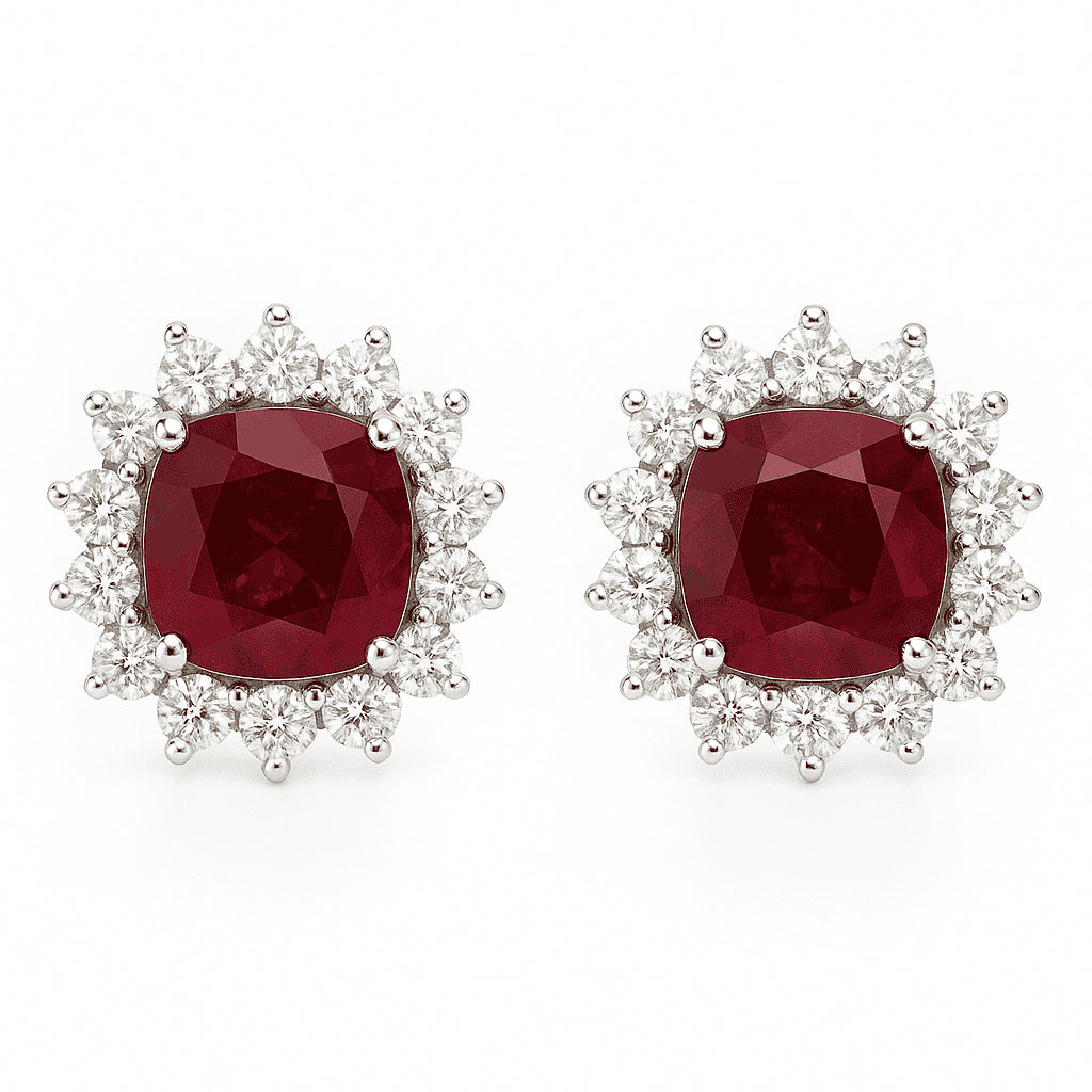 Handmade 18K White Gold Ruby Earrings, 10.39ct