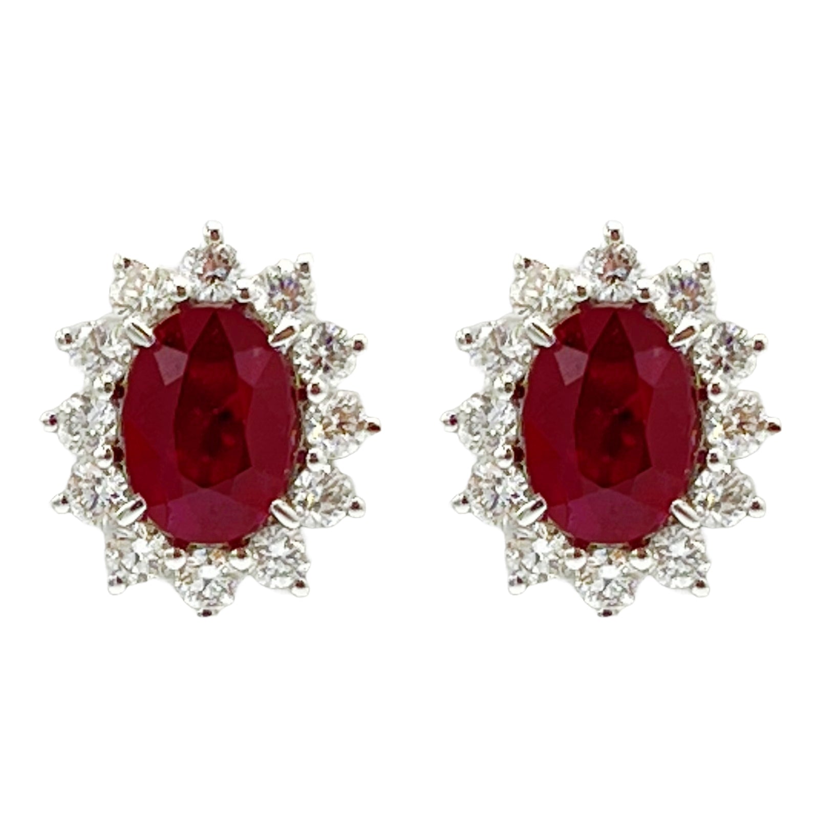 RE055216 - Earrings 18KW/4.0G 2RUBY-3.34CT 24RD-1.16CT