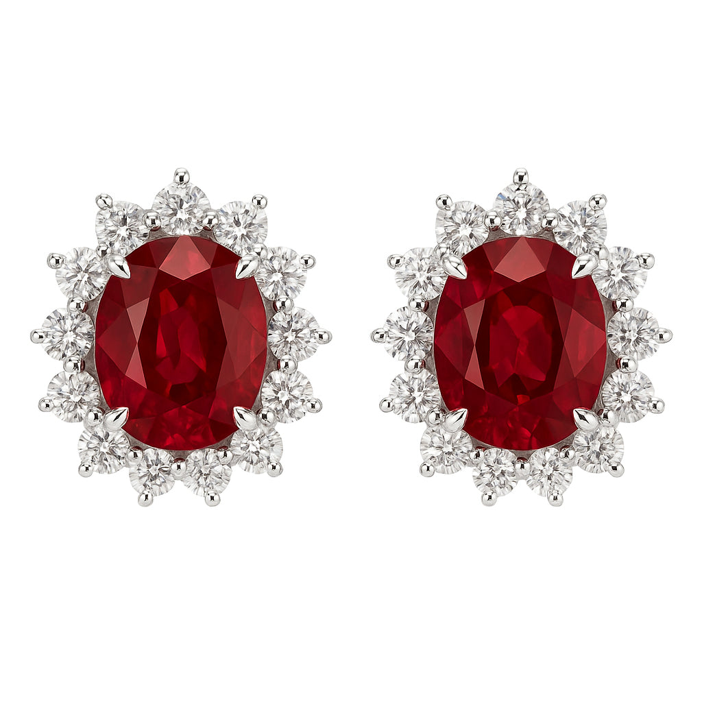 RE055216 - Earrings 18KW/4.0G 2RUBY-3.34CT 24RD-1.16CT
