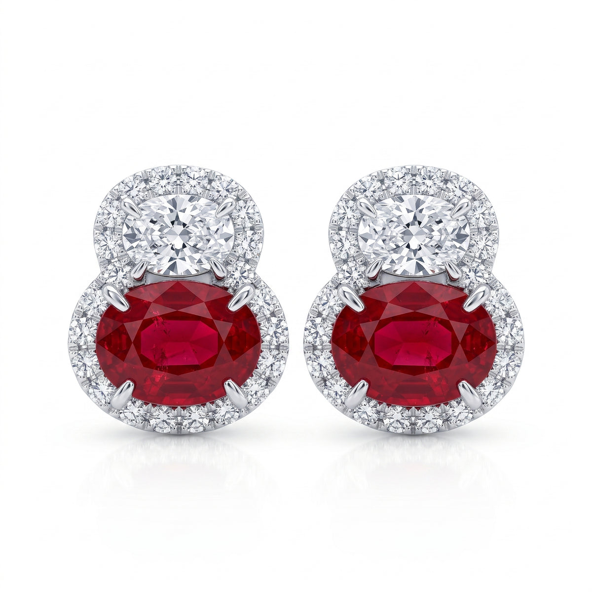 RE057056 - Earring 18KW/2.7G 2RUBY-2.66CT 2OVAL-0.56CT 44RD-0.41CT
