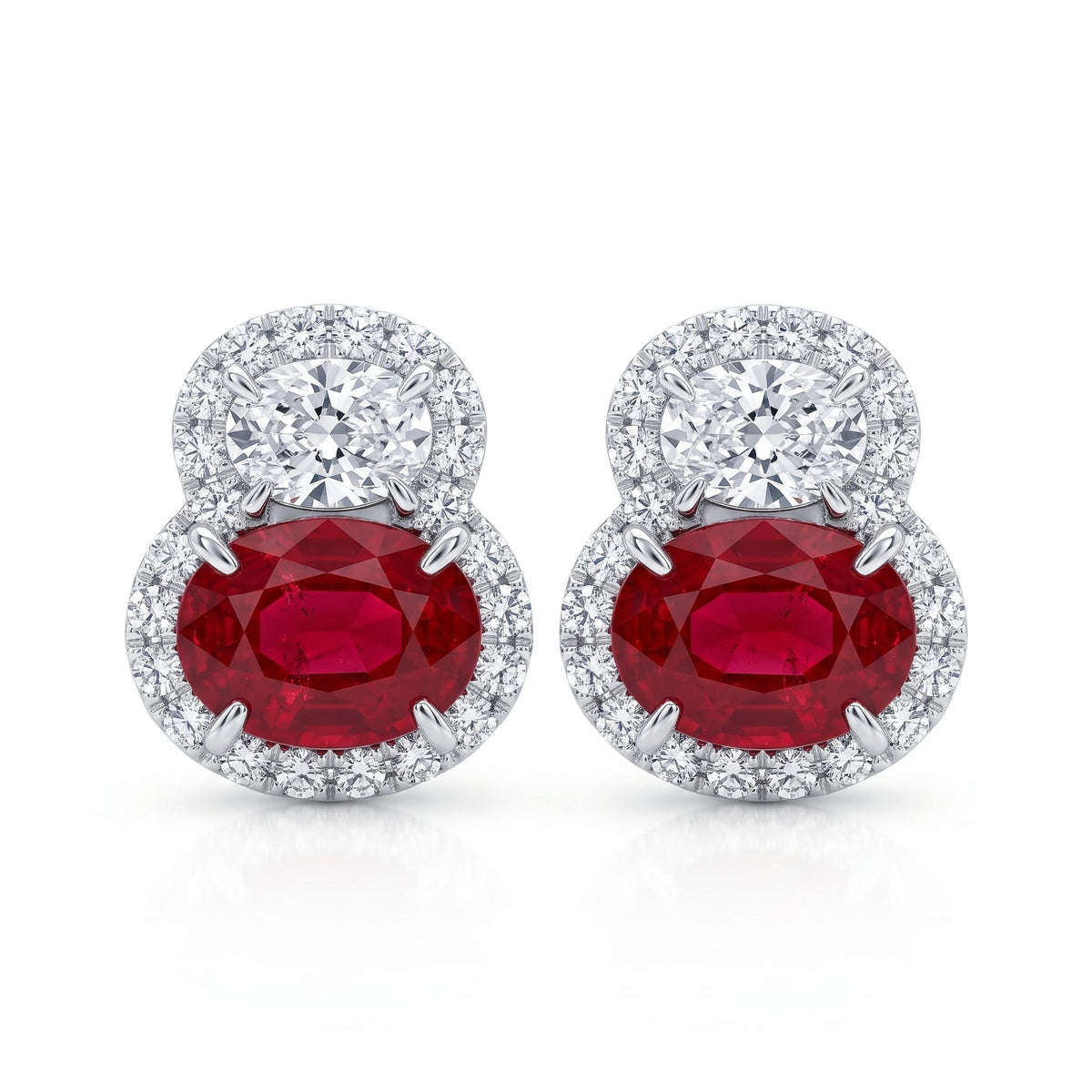 RE057056 - Earring 18KW/2.7G 2RUBY-2.66CT 2OVAL-0.56CT 44RD-0.41CT