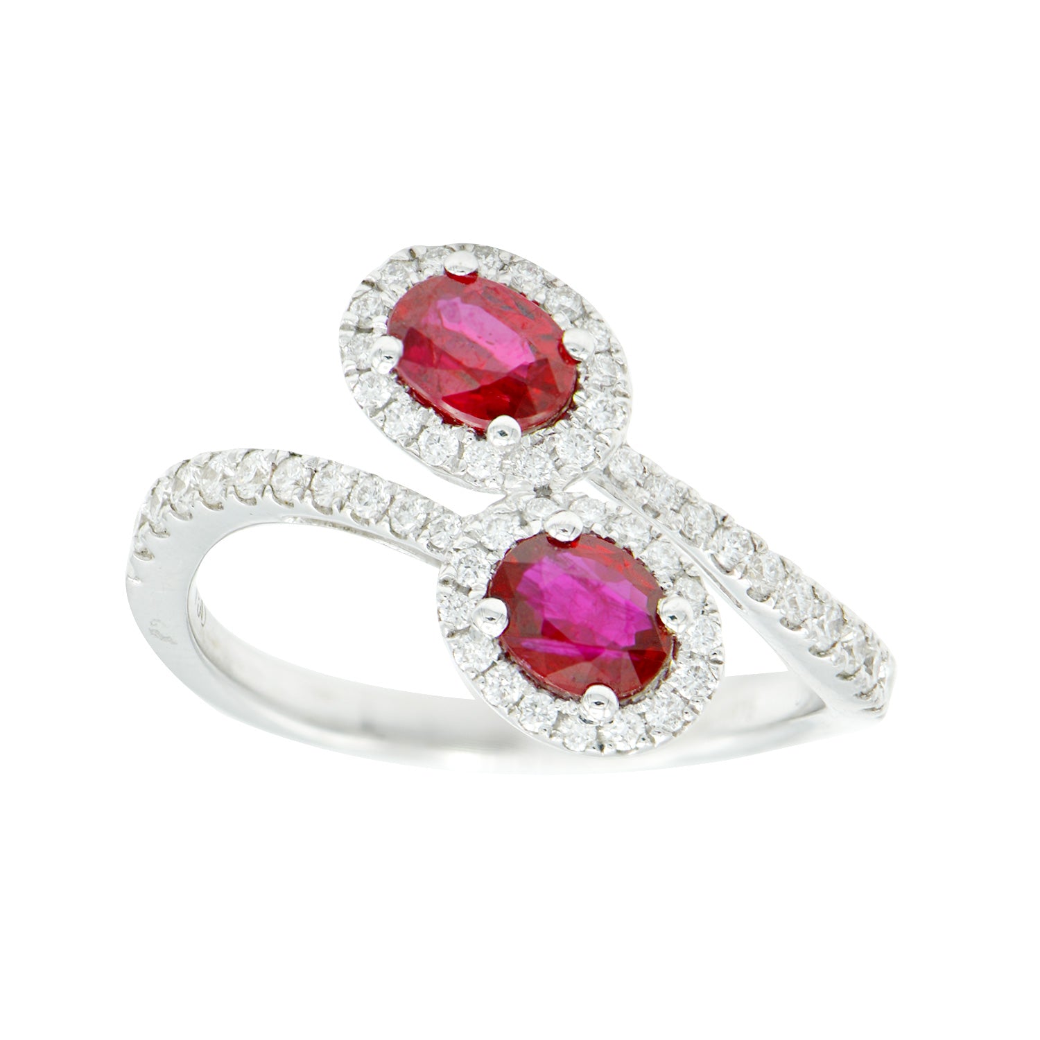 14K White Gold Ruby Oval Bypass Ring, 0.61ct