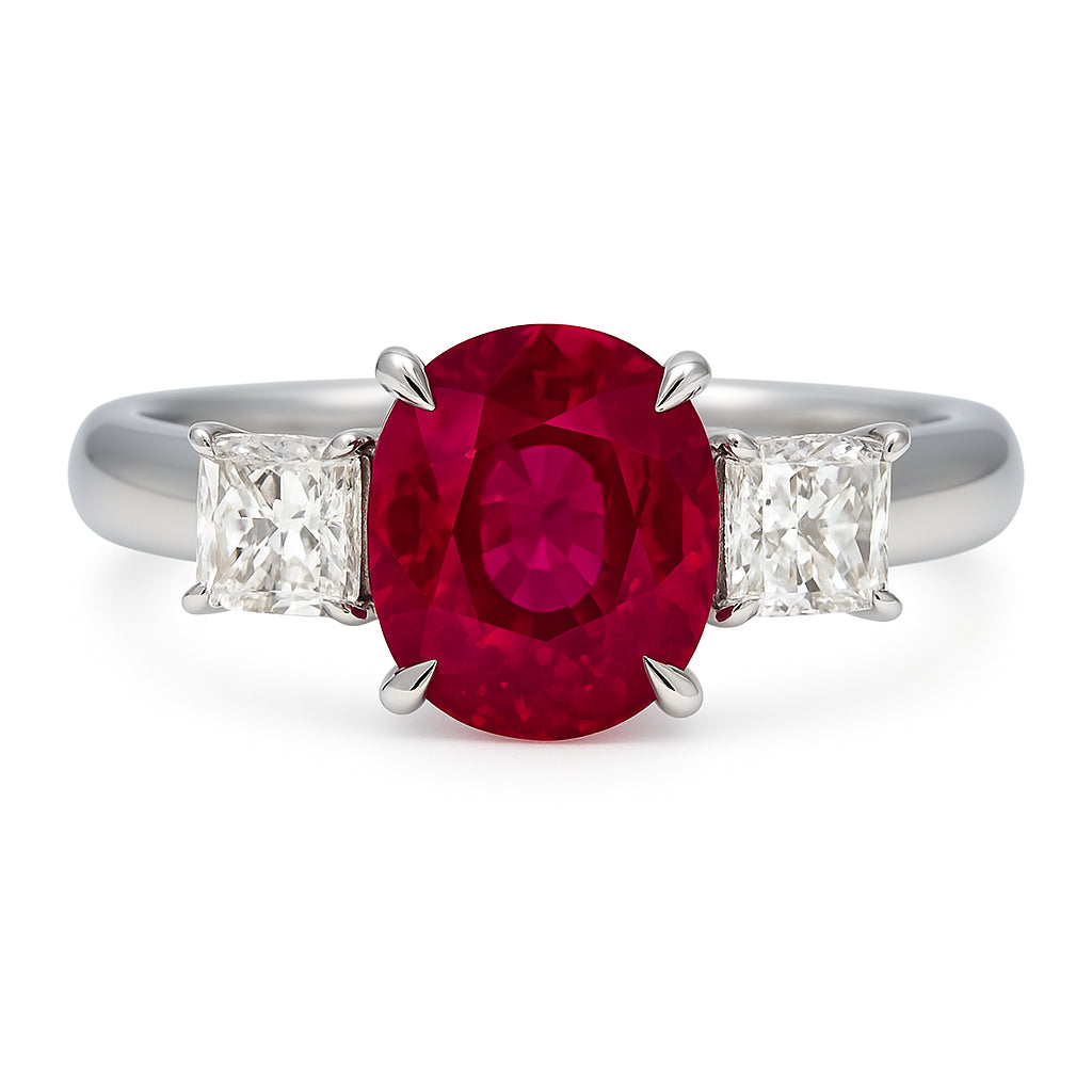 RR054646 - Ring 18KW/3.9G RUBY-1.92CT 2CUSH-0.64CT