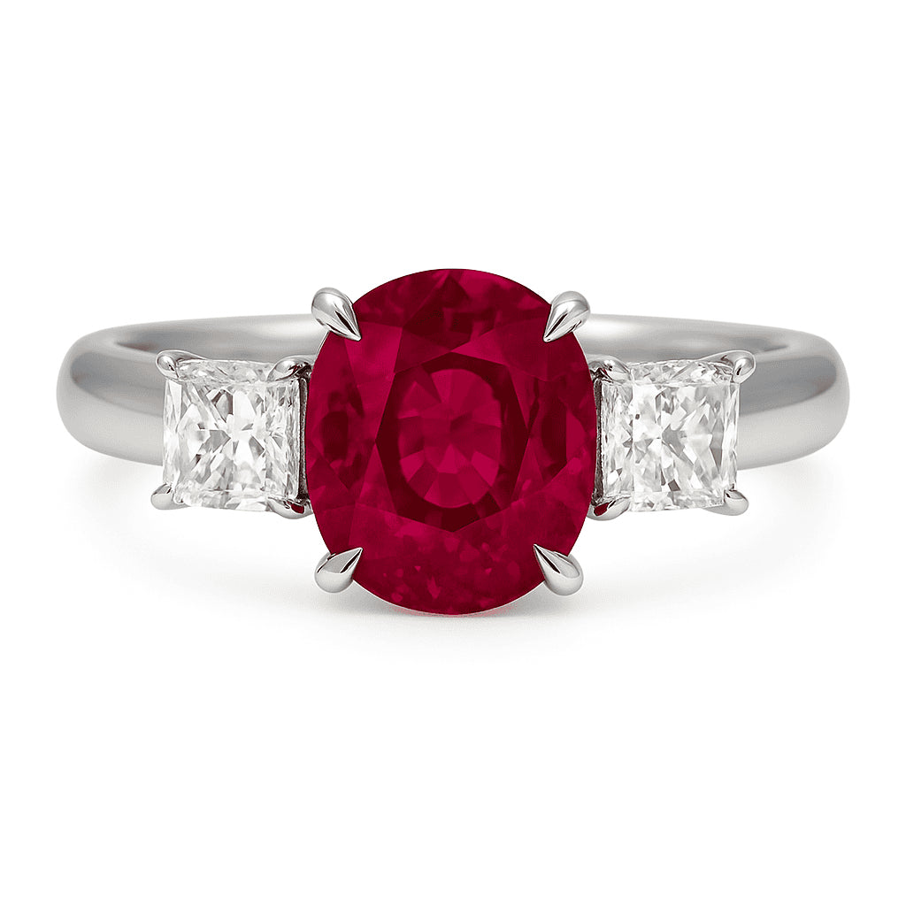 Handmade 18K White Gold Ruby Ring, 3 Stone, 1.92ct