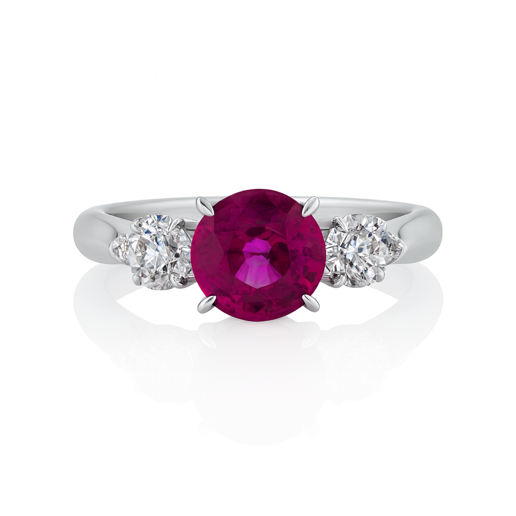 RR054967 - Ring 18KW/3.6G 1RUBY-1.11CT 2PR-0.44CT