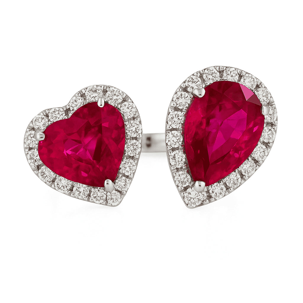 Handmade 18K White Gold Ruby Halo Ring, 2.09ct