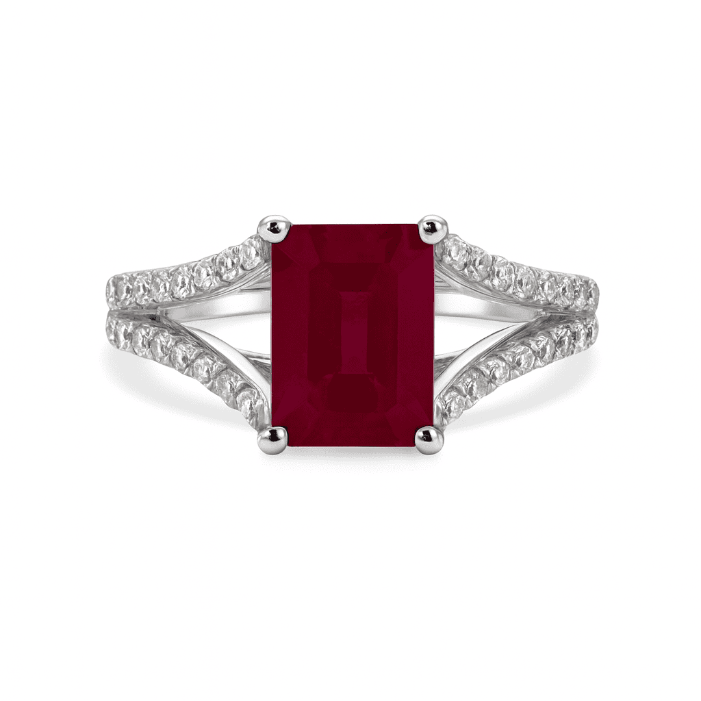 Handmade 18K White Gold Ruby Ring Split Shank, 1.89ct