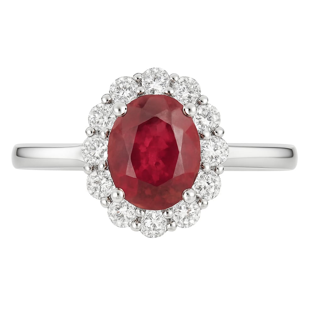 Handmade 18K White Gold Ruby Halo Ring, 1.1ct