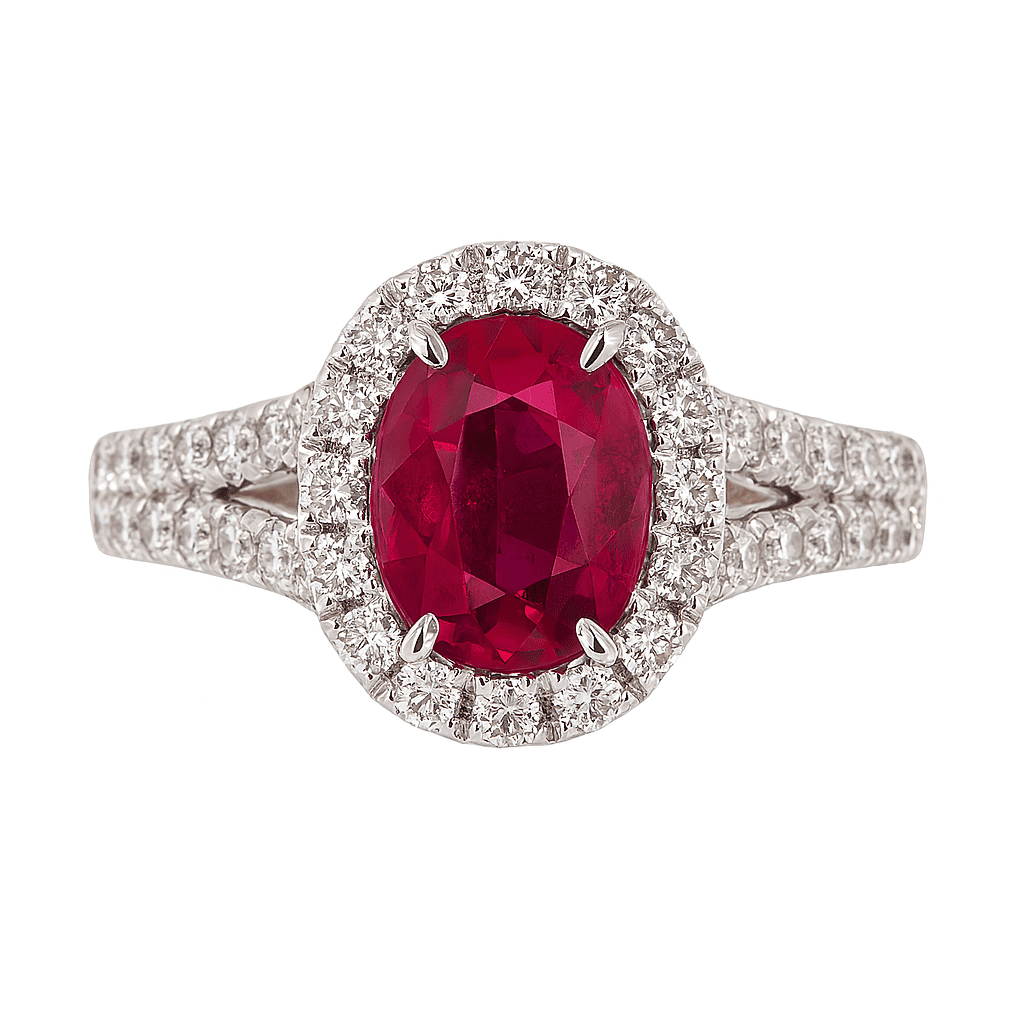 Handmade 18K White Gold Ruby Halo Ring, 1.54ct