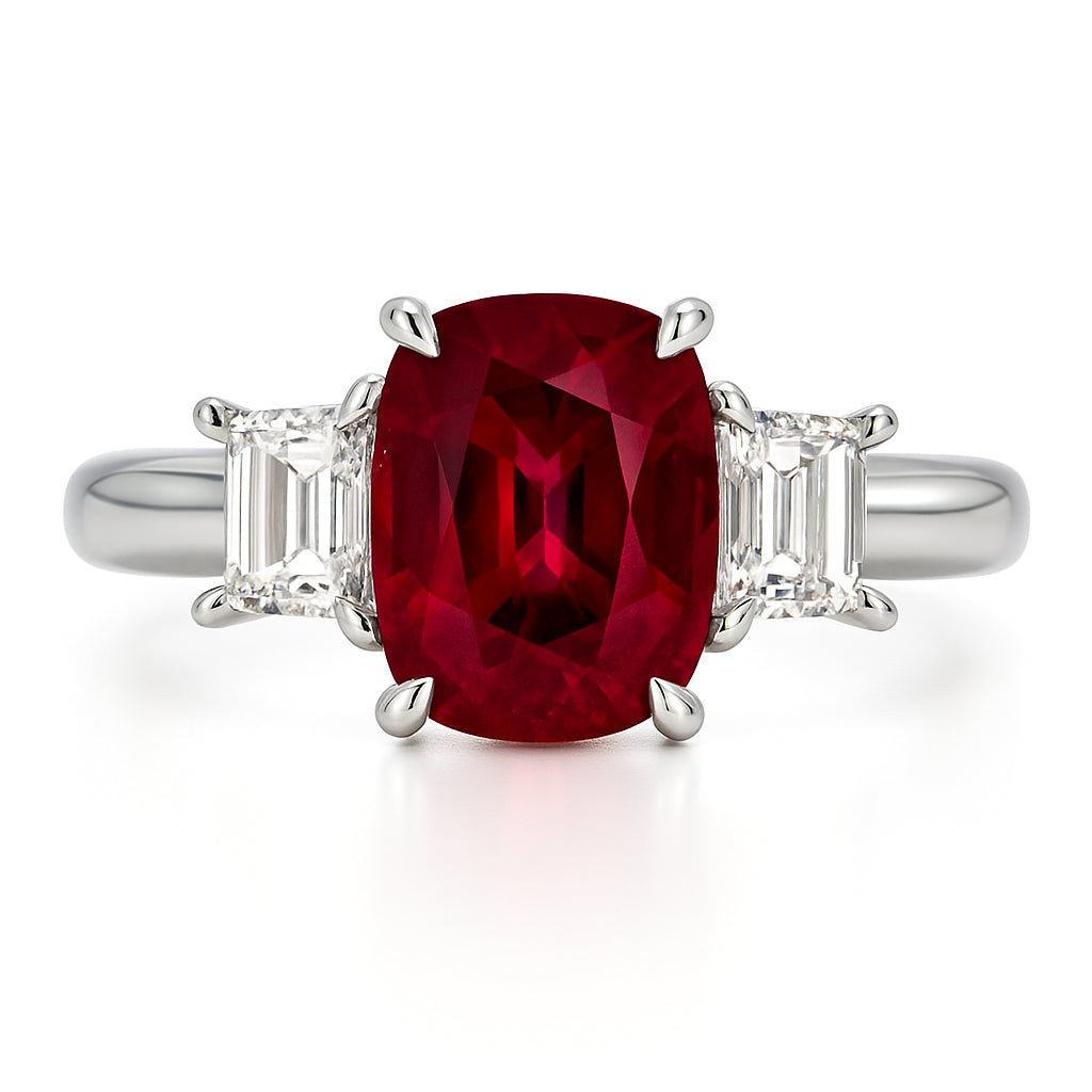 RR055228 - Ring 18KW/4.1G 1RUBY-2.01CT 2TRAP-0.43CT