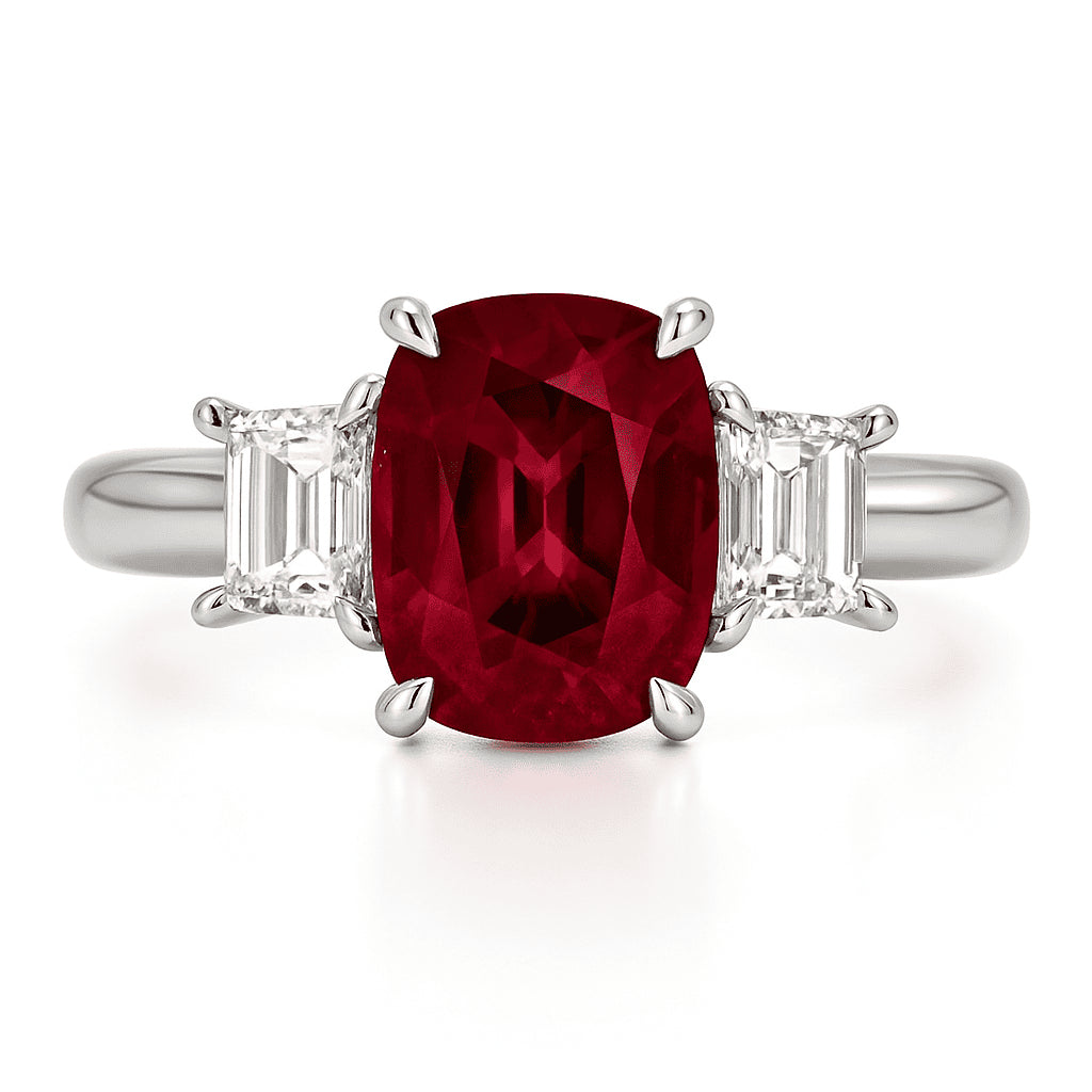 Handmade 18K White Gold Ruby 3 Stone Ring, 2.01ct