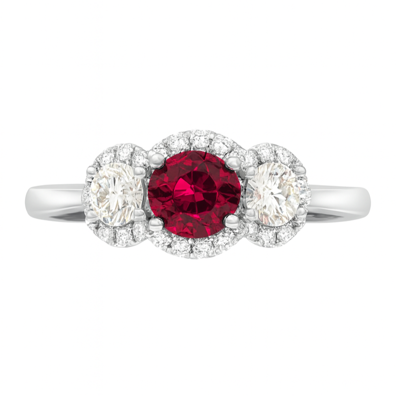 Handmade 18K White Gold Ruby and Diamond Ring, Round, 0.52ct