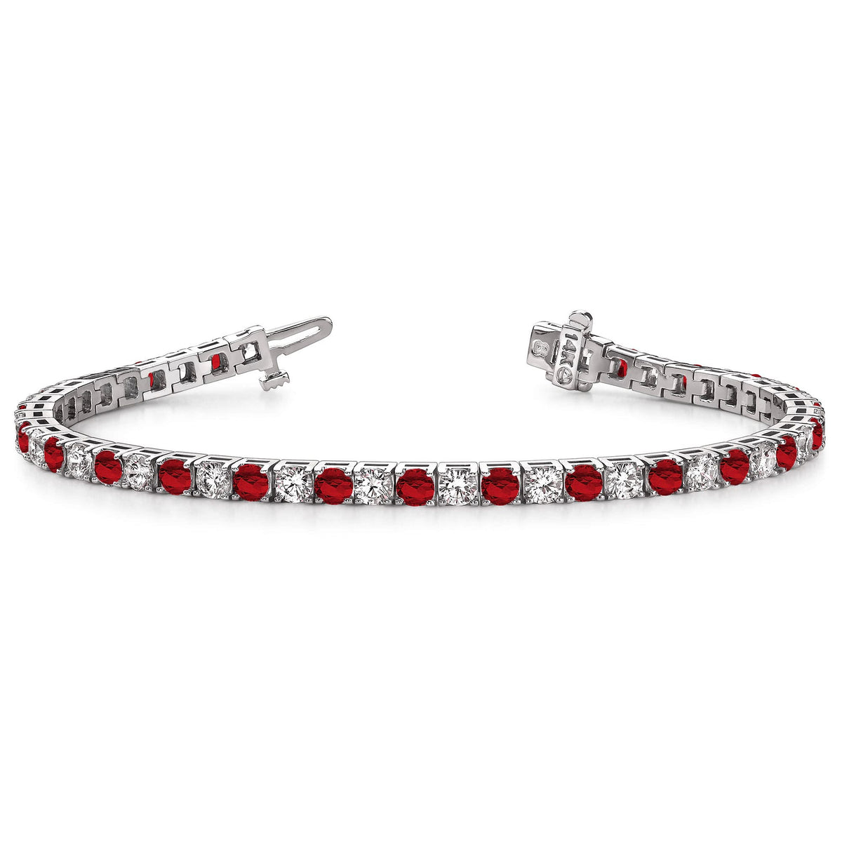 14K White Gold Ruby Tennis Bracelet, 2.5ct