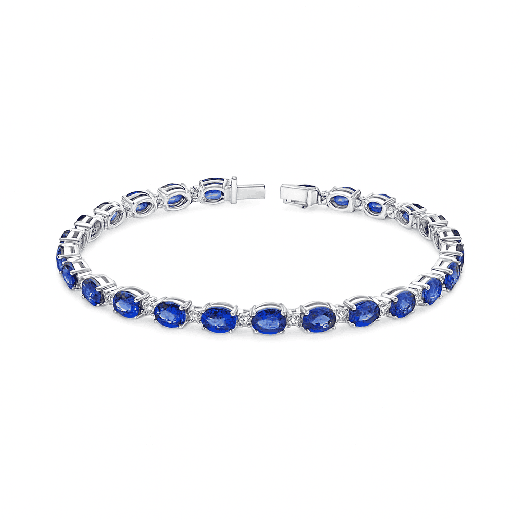 18K White Gold Blue Sapphire Diamond Bracelet, 6.2ct