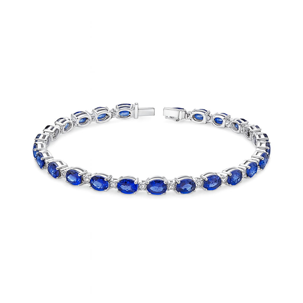 18K White Gold Blue Sapphire Diamond Bracelet, 6.2ct