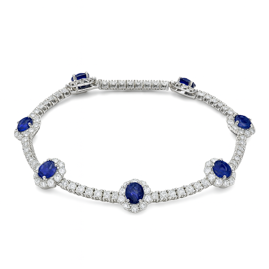 18K White Gold Blue Sapphire Diamond Bracelet, 5.12ct