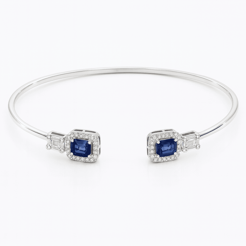 18K White Gold Blue Sapphire Diamond Bracelet, 0.82ct