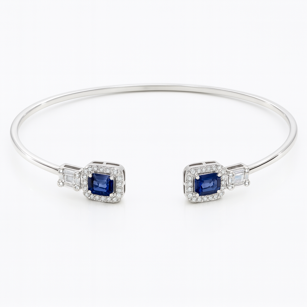 18K White Gold Blue Sapphire Diamond Bracelet, 0.82ct
