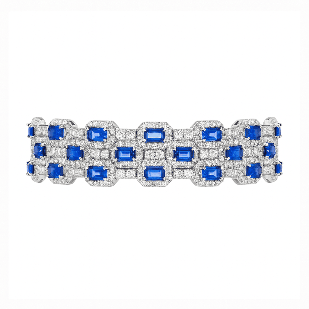 Handmade 18K White Gold Blue Sapphire Bracelet, 13.29ct