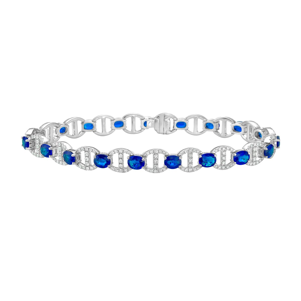 18K White Gold Blue Sapphire Diamond Bracelet, 8.52ct