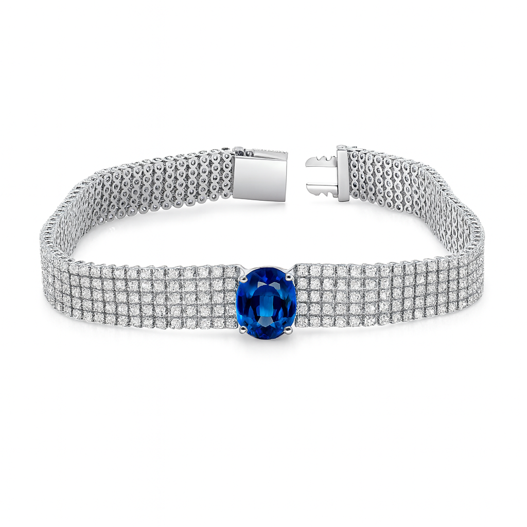 Handmade 18K White Gold Blue Sapphire Bracelet, 2.06ct