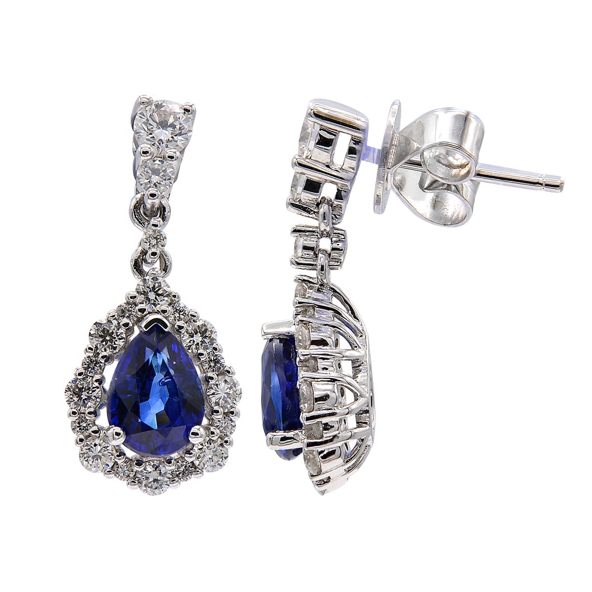 18K White Gold Blue Sapphire Earrings, 1.6ct