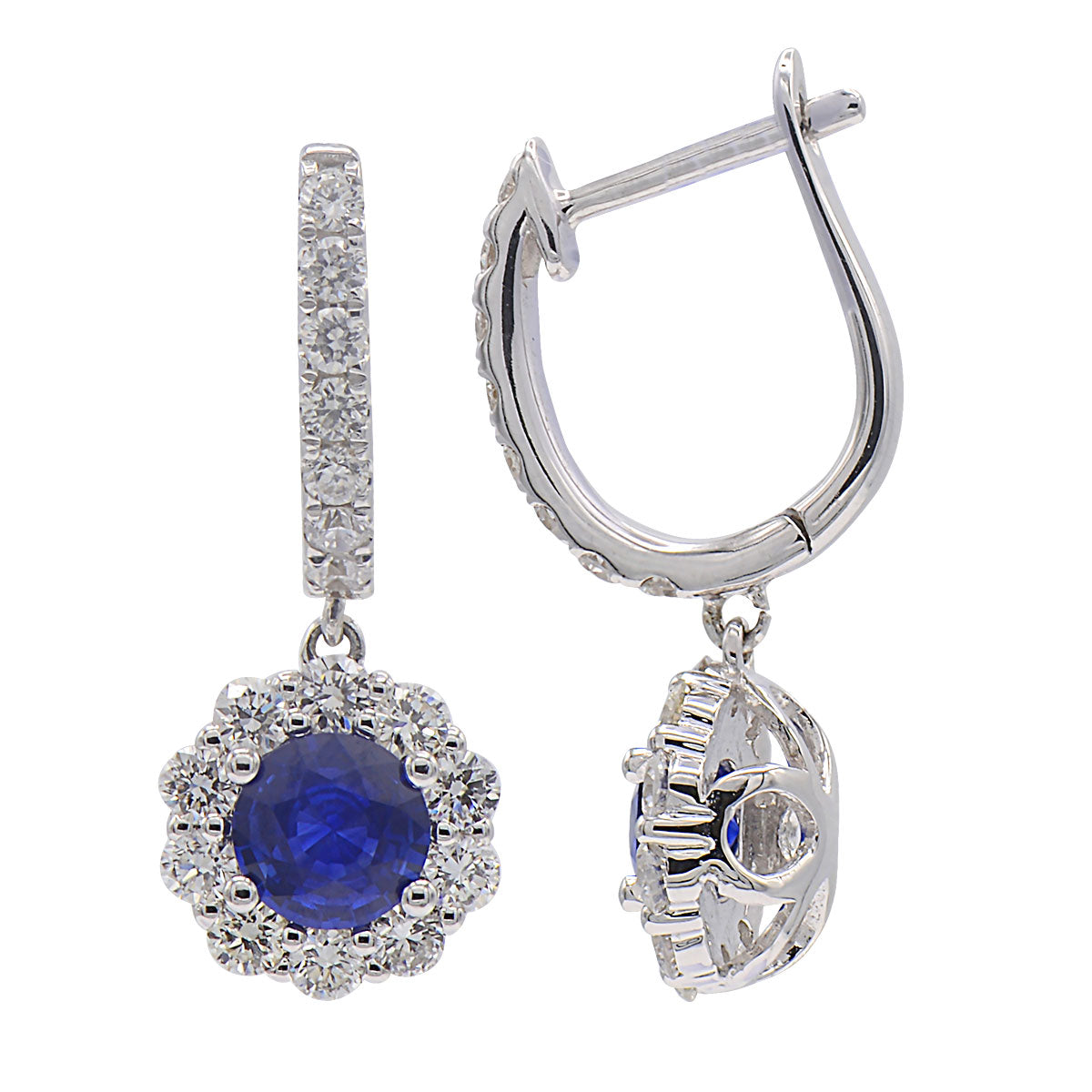 18K White Gold Blue Sapphire Earrings, 1.2ct