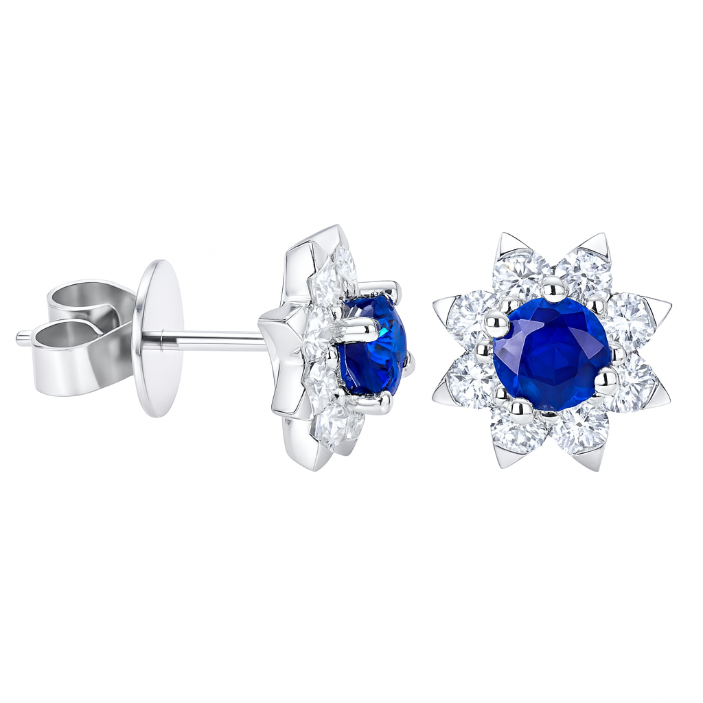 18K White Gold Blue Sapphire Earrings, 0.6ct