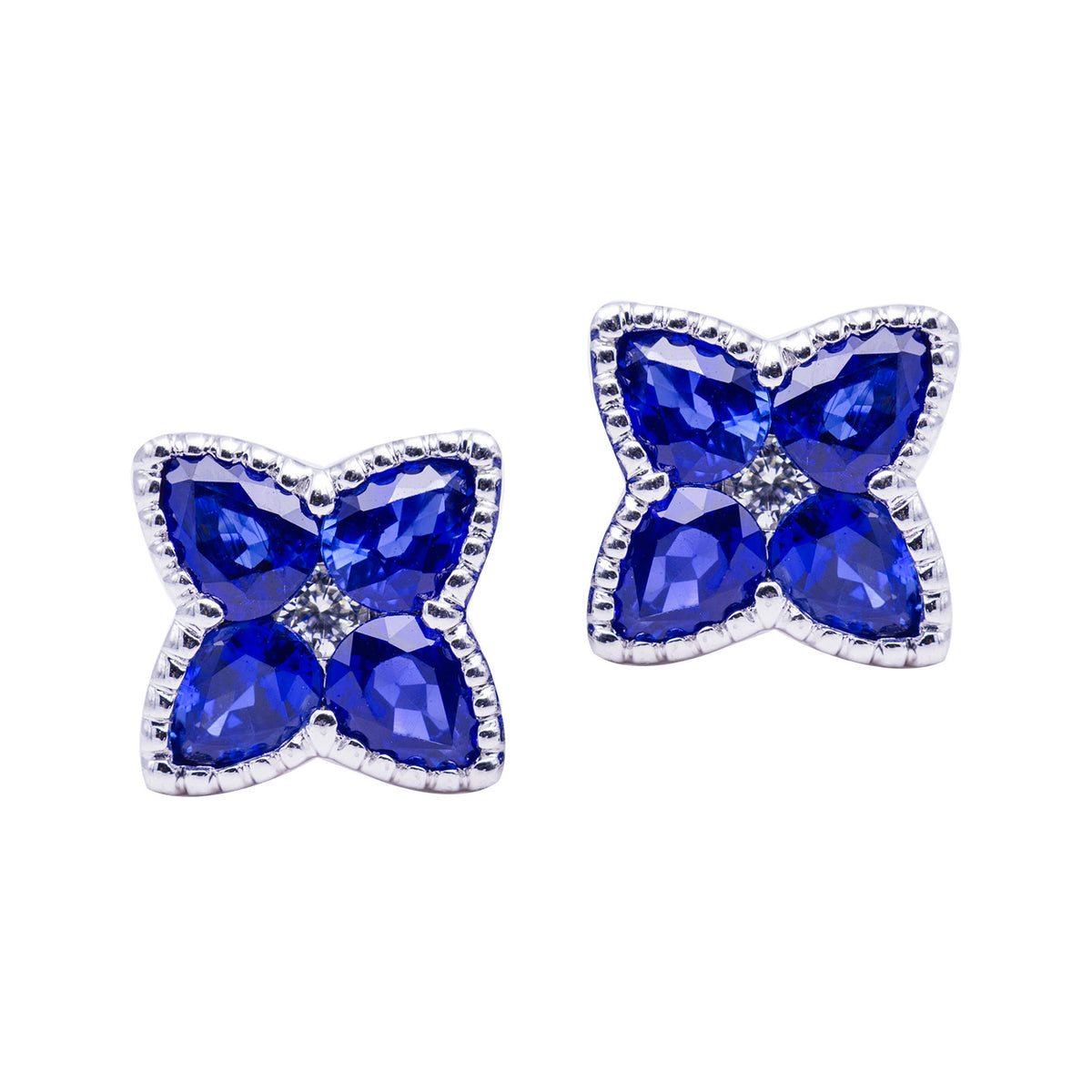 18K White Gold Blue Sapphire Earrings, 8-9mm, 2.94ct