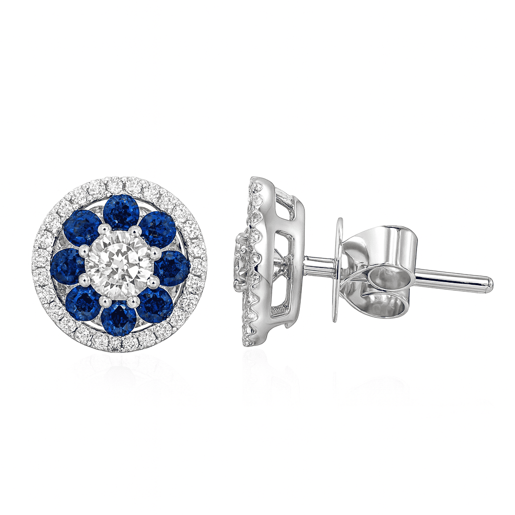 18K White Gold Blue Sapphire Earrings, 0.54ct