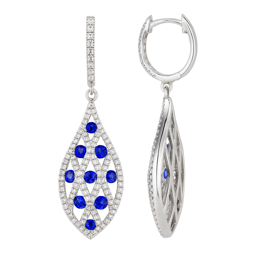 18K White Gold Blue Sapphire Earrings, 1.22ct
