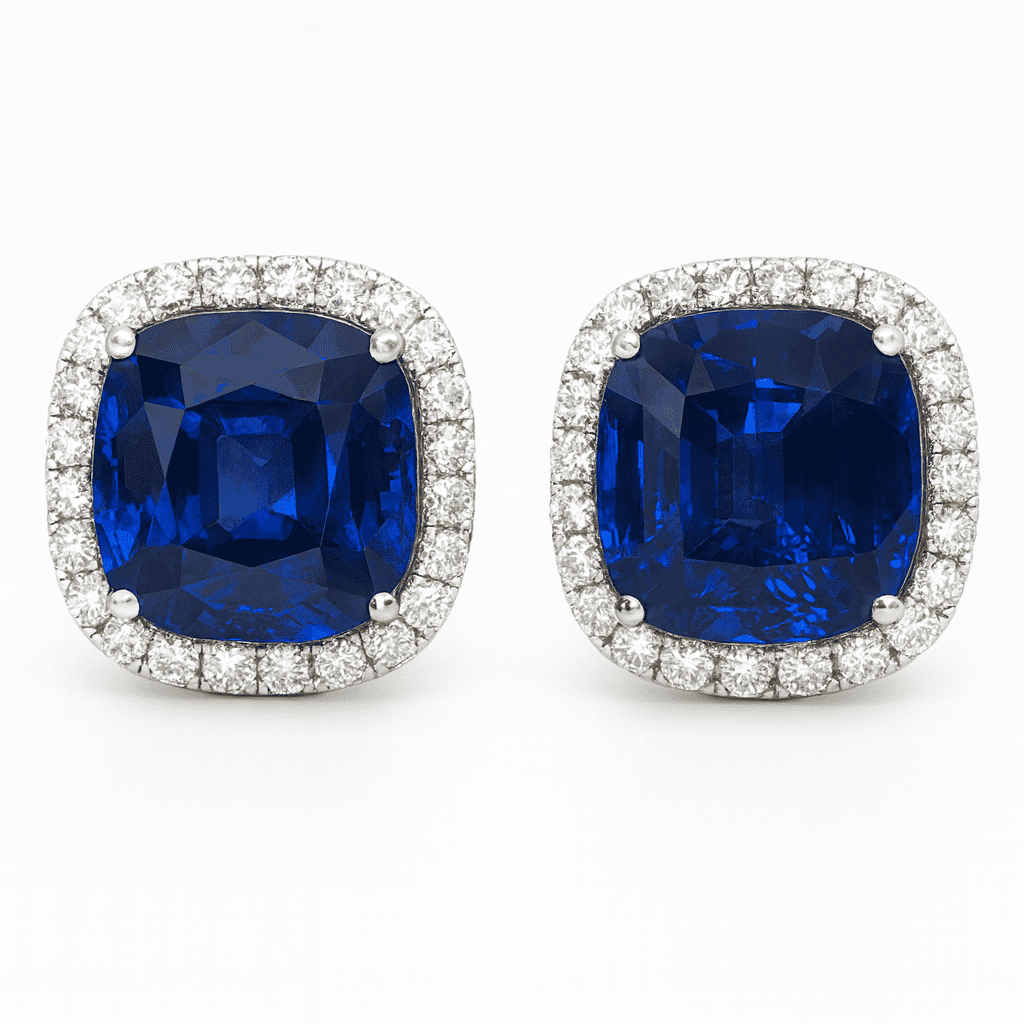 Handmade 18K White Gold Blue Sapphire Earrings, 8.61ct