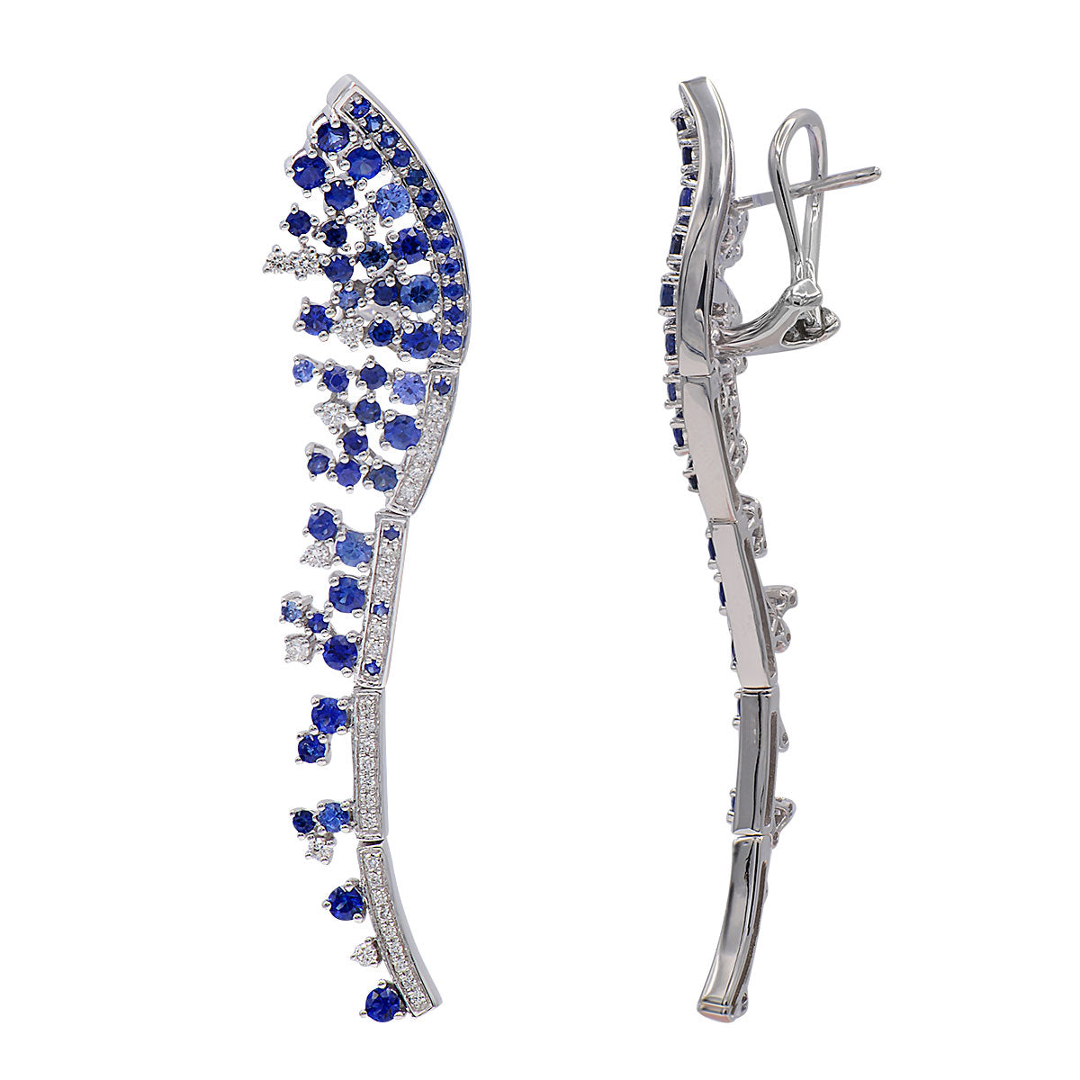 18KW Blue Sapphire Hanging Earrings
