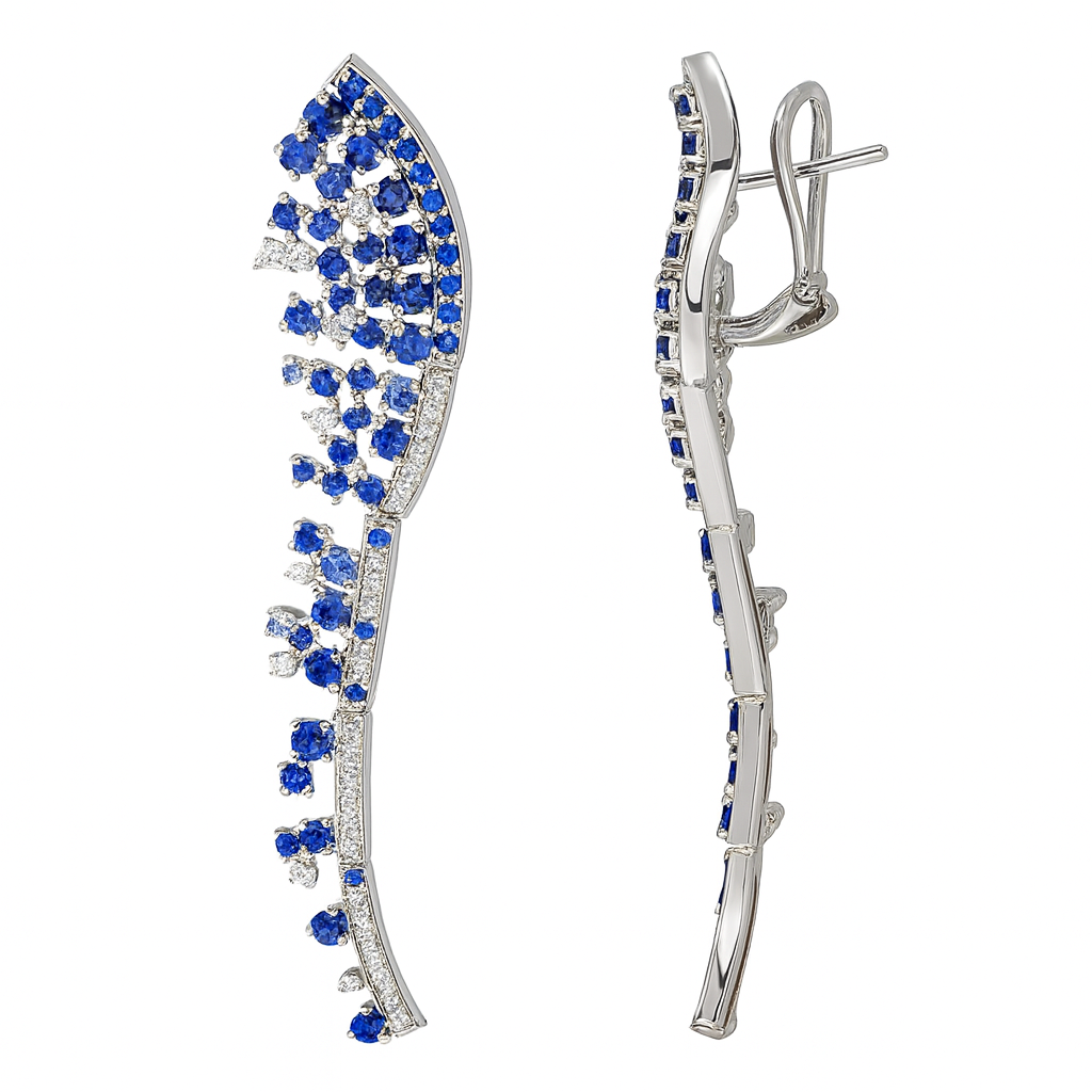 18K White Gold Blue Sapphire Earrings, 3.97ct