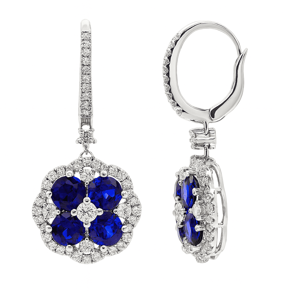 18K White Gold Blue Sapphire Earrings, 3.2ct