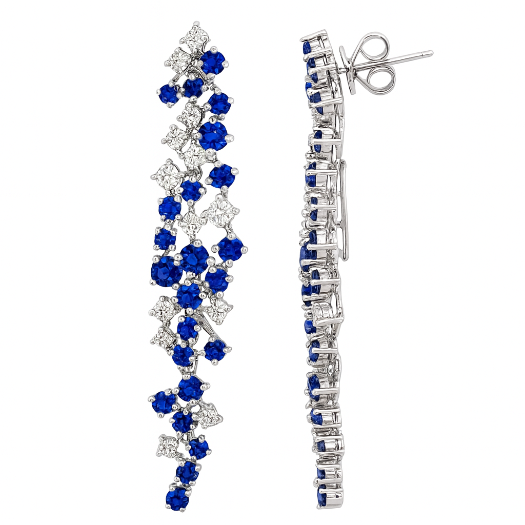 18K White Gold Blue Sapphire Earrings, 3.42ct