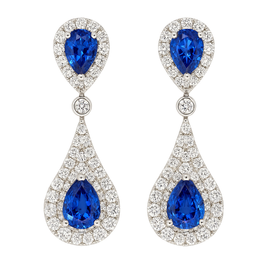 18KW Blue Sapphire Hanging Earrings