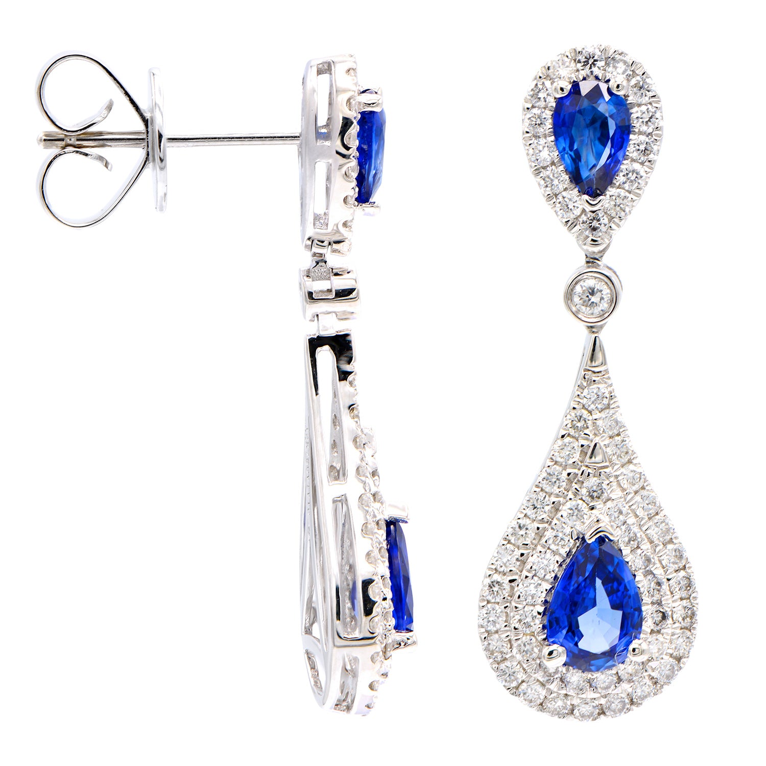 18KW Blue Sapphire Hanging Earrings