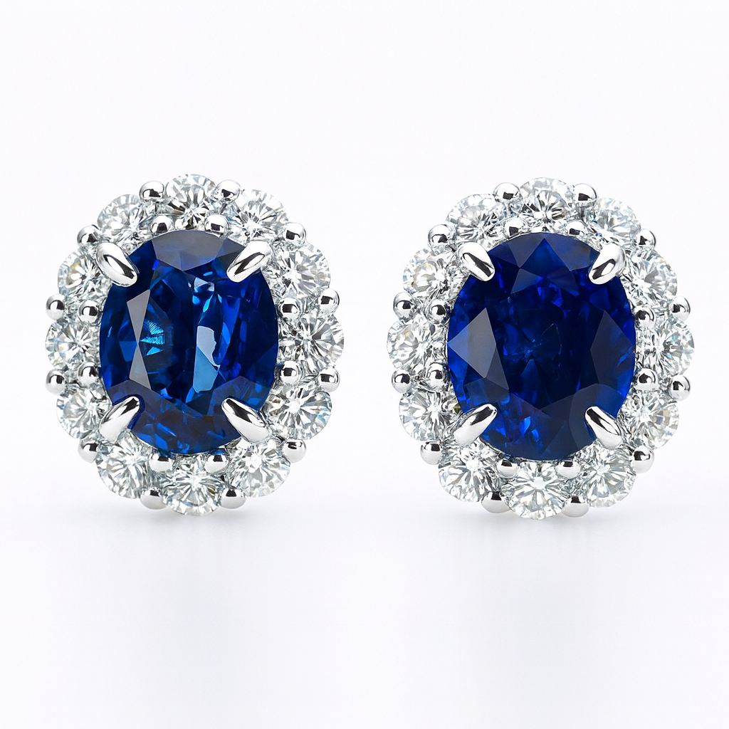 18K White Gold Blue Sapphire Earrings, 1.6ct