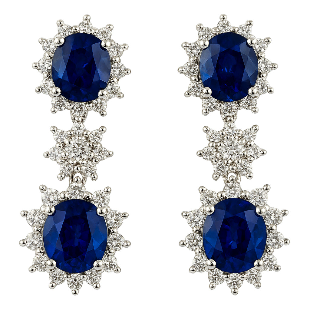 18K White Gold Blue Sapphire Earrings, 1.68ct