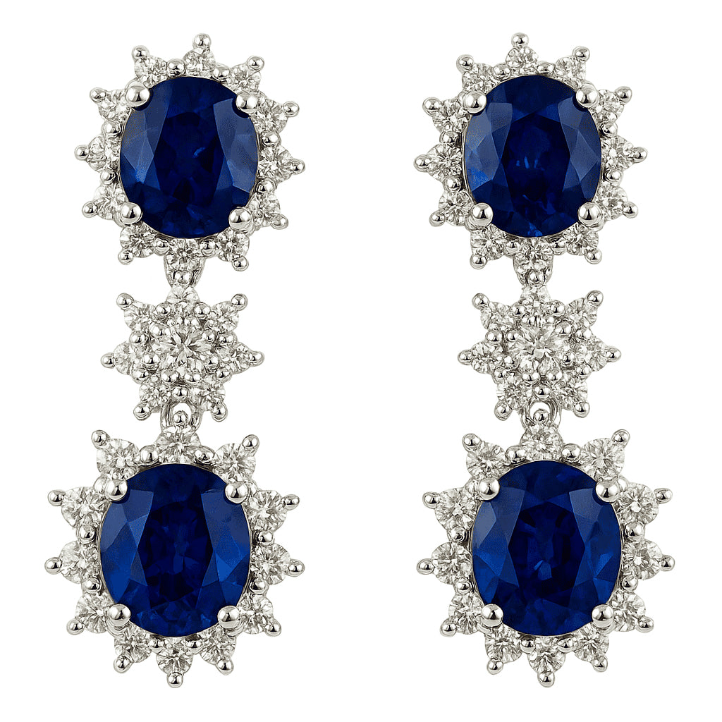 18K White Gold Blue Sapphire Earrings, 1.68ct