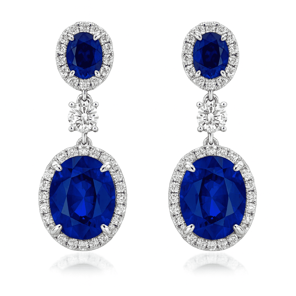 Handmade 18K White Gold Blue Sapphire Earrings, 6.83ct