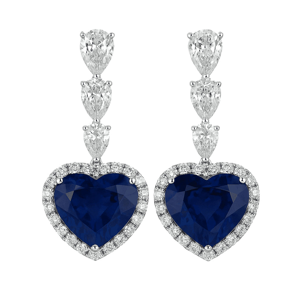 Handmade 18K White Gold Blue Sapphire Earrings, 5.29ct